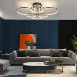 Modern Gold LED Ring Ceiling Light with Leather Accents and 3 Step Dimming