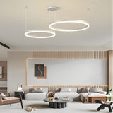 Modern White Circular Rings LED Chandelier with 3 Step Dimming and Adjustable Lighting
