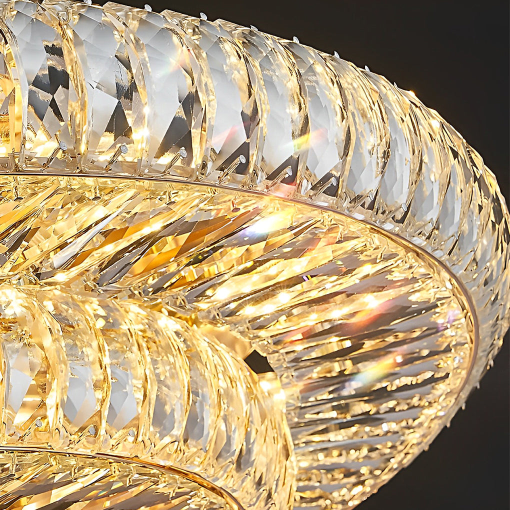 Luxury Round Crystal Flush Mount Ceiling Light with Three Color Temperature Glass Shade