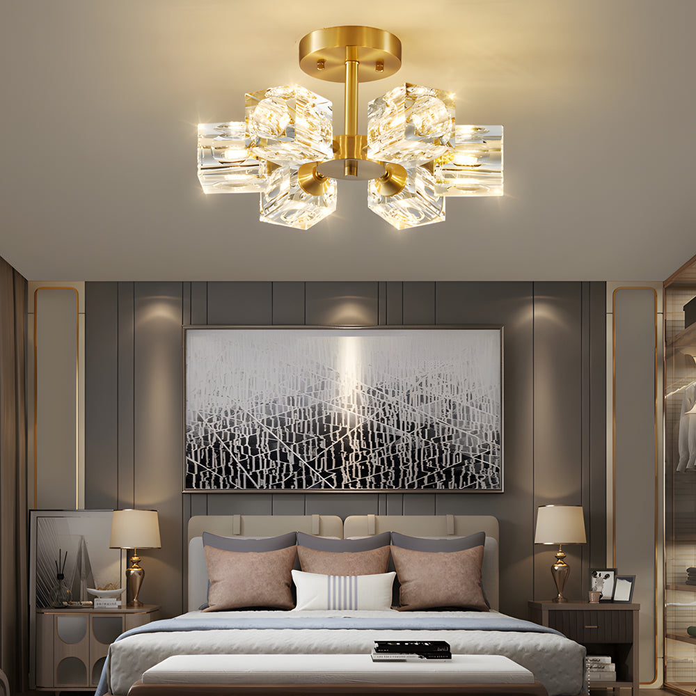 Modern Copper Crystal Ceiling Light Fixture with 180 Degree Adjustable Multi Light Shades