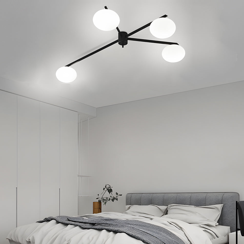 Modern White Glass Globe Semi Flush Mount Ceiling Light with Black Iron Arms