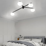 Modern White Glass Globe Semi Flush Mount Ceiling Light with Black Iron Arms