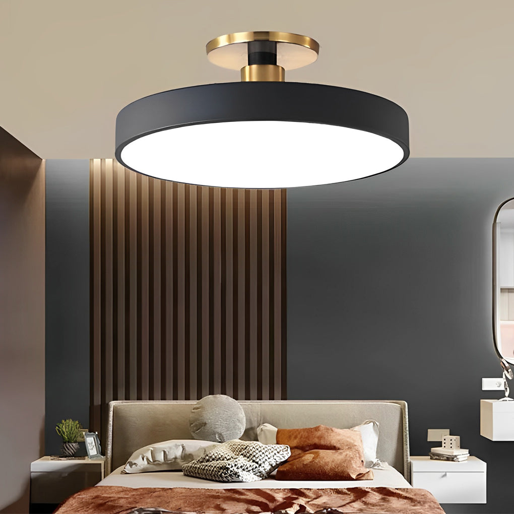 Round LED Semi Flush Mount Ceiling Light for Modern Bedrooms and Living Rooms Nordic Minimalist Fixture