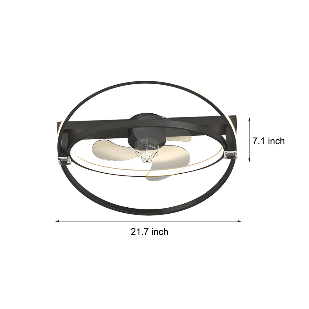 Modern 2 Ring LED Flush Mount Ceiling Fan with 3 Step Dimming for Bedroom Kitchen