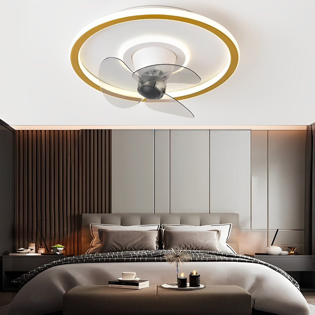Modern Dimmable LED Ceiling Fan with 360 Degree Rotating Silent Motor and Low Profile Flush Mount Light