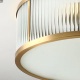 Modern Gold Drum Flush Mount Ceiling Light with Ribbed Glass Shade for Living Room and Bedroom