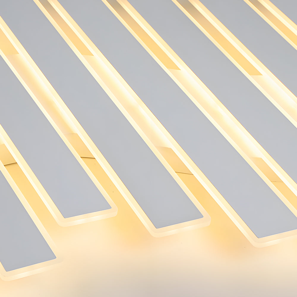 Modern White Geometric Linear LED Ceiling Light Dimmable Flush Mount with Remote Control