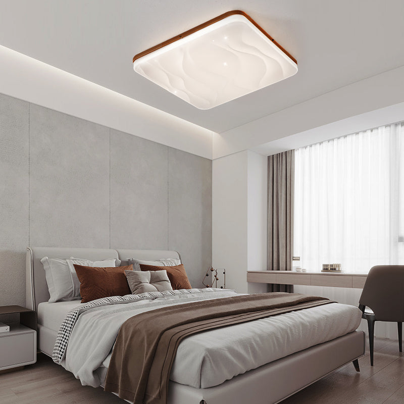 Minimalist Modern Wood LED Flush Mount Ceiling Lamp with 3 Color Dimming Modes