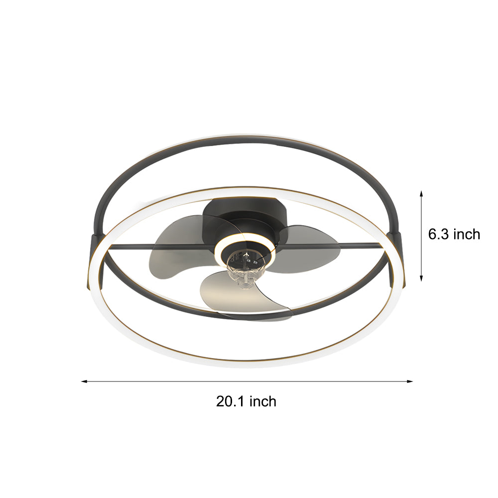 Modern Minimalist Ring LED Bladeless Ceiling Fan with 3 Color Dimming Flush Mount Light