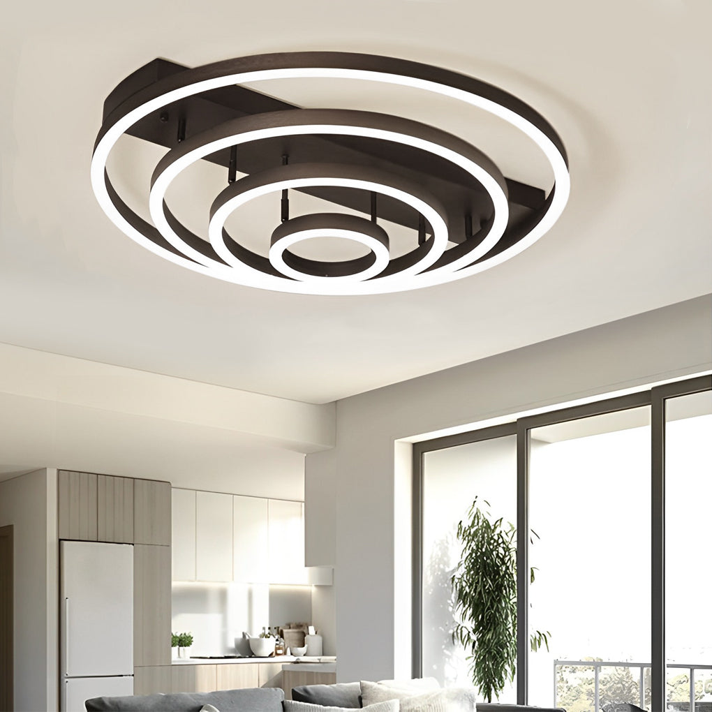 Modern Coffee Circular Tiered LED Flush Mount Ceiling Light for Living Room and Bedroom
