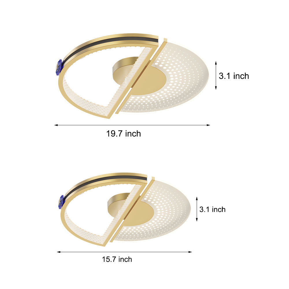 Modern Gold LED Ceiling Light with Crystal and Leather Detail 3 Step Dimming Round Flush Mount Fixture