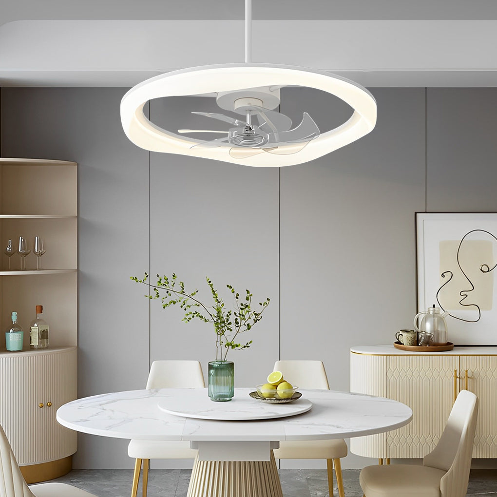 Modern White LED Ceiling Fan with Remote Control and Stepless Dimmable Lighting