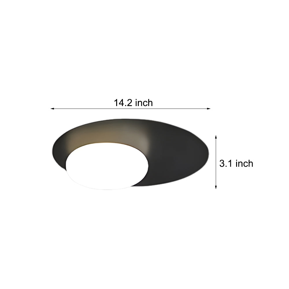 Modern Oval LED Flush Mount Ceiling Light with White Glass Shade for Bedroom and Study