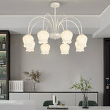 8 Light French Pastoral Bell Orchid Glass Chandelier with 3 Step Dimming for Dining Room