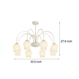 8 Light French Pastoral Bell Orchid Glass Chandelier with 3 Step Dimming for Dining Room