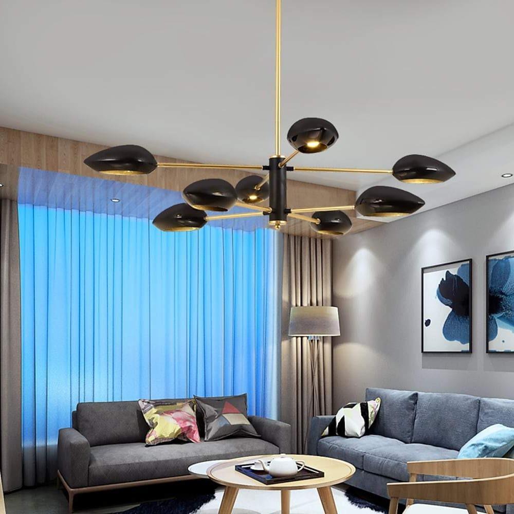 8 Light Modern Black Linear Chandelier with Angled LED Downlights for Kitchen Island and Dining Room
