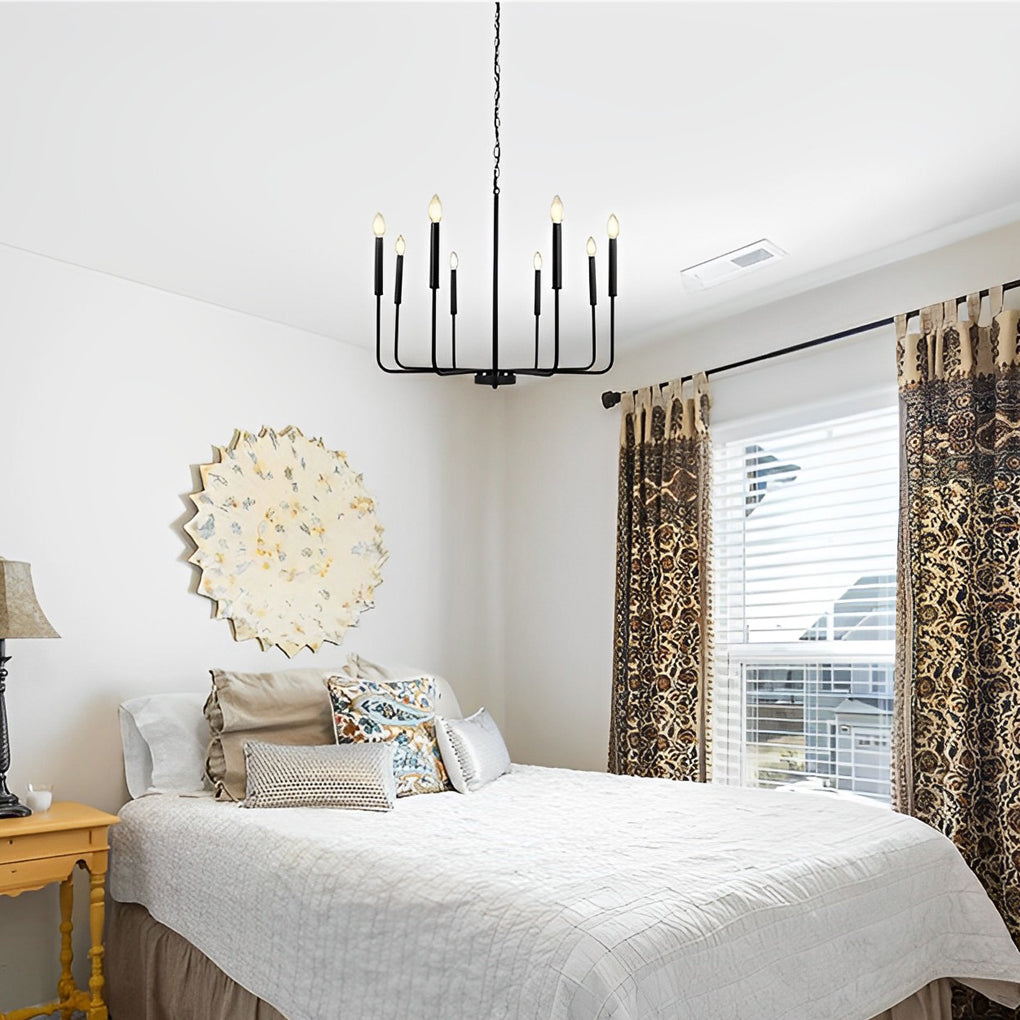 8 Light Modern Industrial Candle Chandelier LED Three Step Dimming Ceiling Fixture for Dining Room