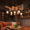 8 Light Vintage Wood and Glass Farmhouse Chandelier Pendant Light for Kitchen Island and Living Room