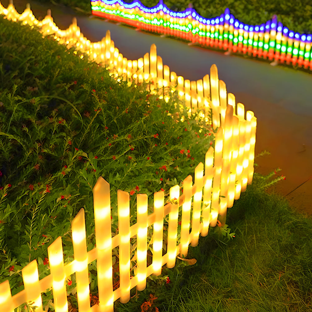 8 Pack Wave Design Solar Powered LED Garden Fence for Outdoor Landscape Decor