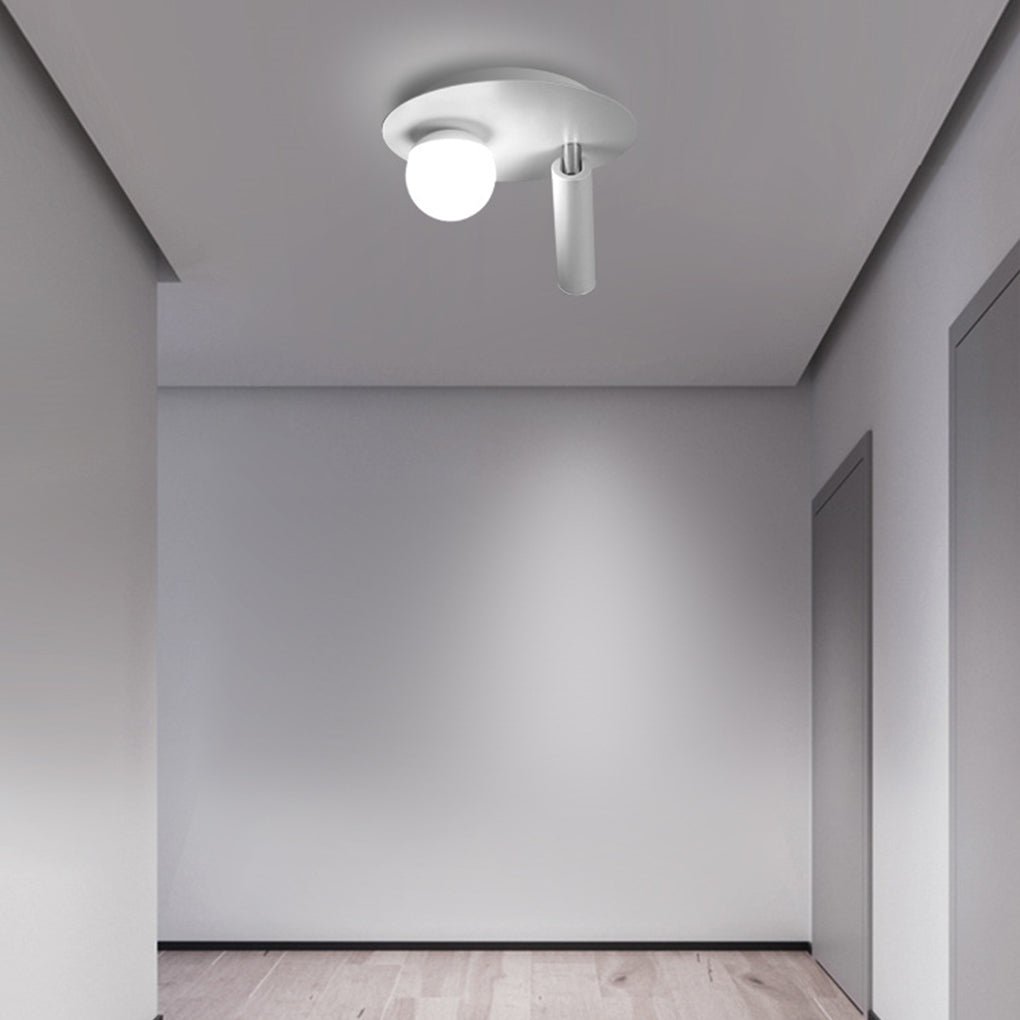 Modern Round White LED Ceiling Light Fixture with Rotatable Spotlight 8 Inch