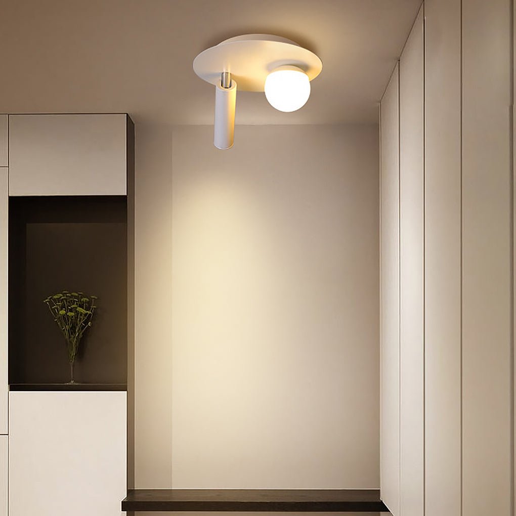 Modern Round White LED Ceiling Light Fixture with Rotatable Spotlight 8 Inch