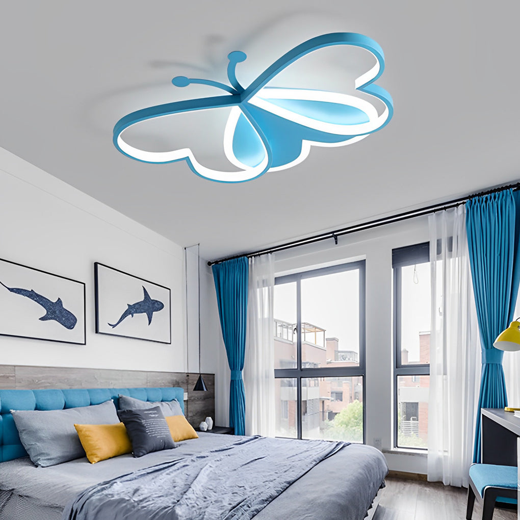 Modern Butterfly Shaped LED Ceiling Light Flush Mount Fixture for Bedroom Kids Room