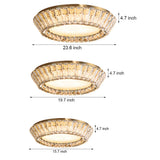 Modern Crystal Drum Flush Mount Ceiling Light Titanium Gold LED Chandelier with Quicksand Detail
