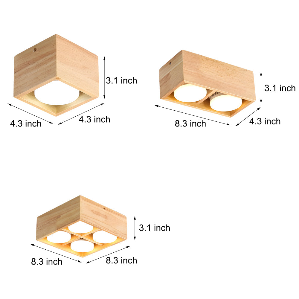 Modern Japanese Wood Cube LED Spotlight Flush Mount Ceiling Light for Aisle and Bedroom