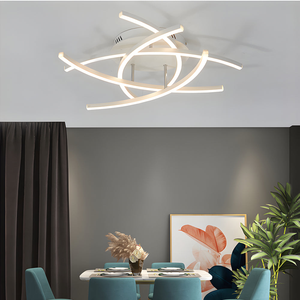 Modern Minimalist Line Design LED Ceiling Light Dimmable Flush Mount Lamp with Remote Control