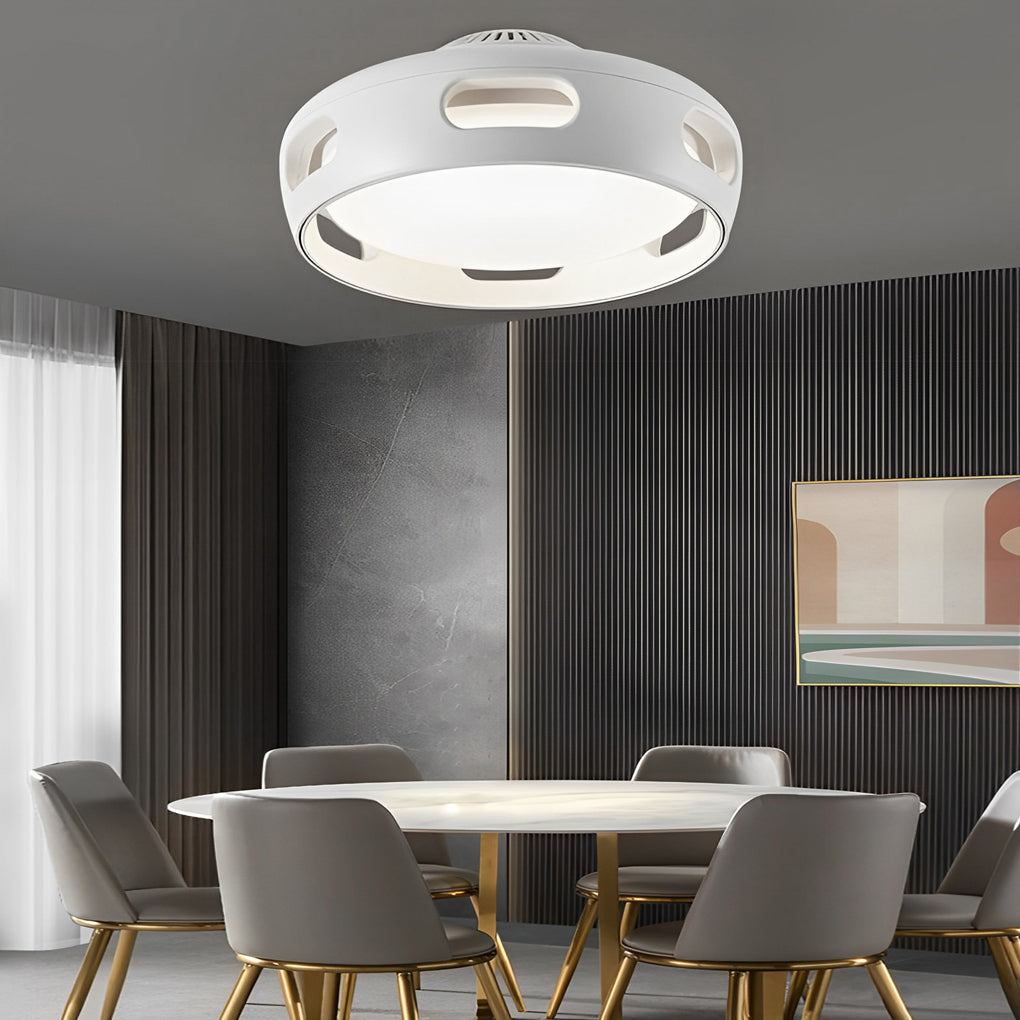 Modern White Round Smart Bladeless Ceiling Fan with Dimmable LED Lighting
