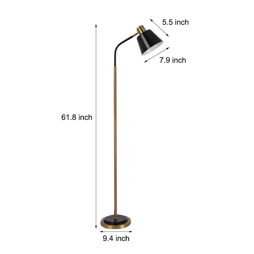 Modern 62 Inch Adjustable Metal Reading Floor Lamp with Rotatable Cone Shade and LED Bulb