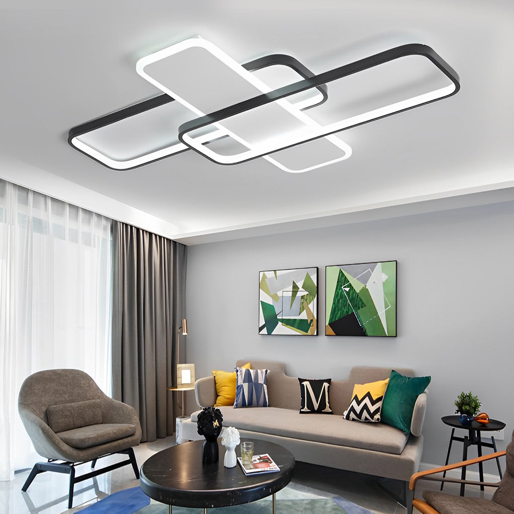 Geometric Overlapping Square LED Ceiling Light Modern Nordic Flush Mount Dimmable Chandelier
