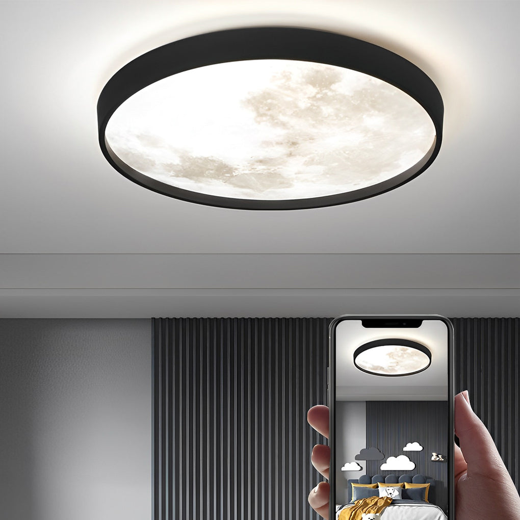 Circular Moon Inspired LED Ceiling Light Modern Flush Mount with Adjustable Color