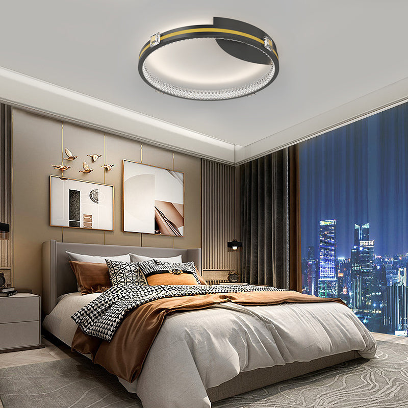 Modern Round Ring LED Crystal Flush Mount Ceiling Light with Spotlights