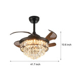 20 Inch Matte Black Crystal Fandelier Retractable Ceiling Fan with LED Lights and Remote Control
