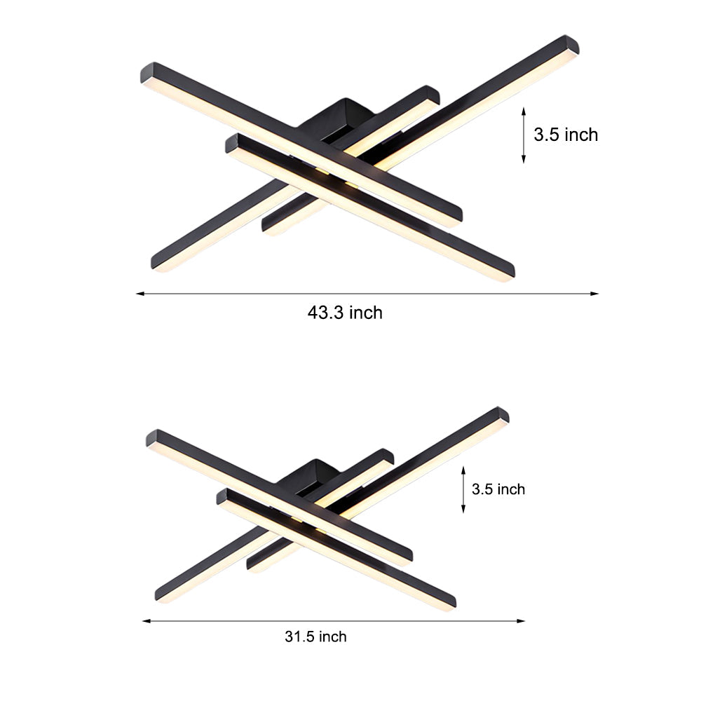 Modern Black Geometric LED Flush Mount Ceiling Light 4 Light Linear Parallax Design Fixture