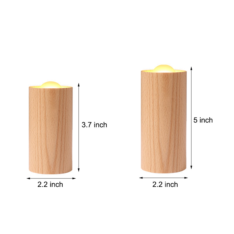Ambient Wood Cylinder LED Table Lamp with Air Control Sensor Rechargeable Candlelight Accent