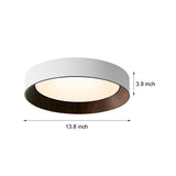 Modern Wood Grain Round LED Ceiling Light Iron 3 Step Dimming Flush Mount Fixture