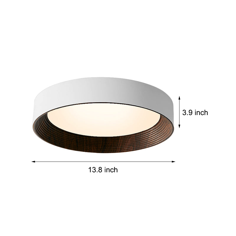 Modern Wood Grain Round LED Ceiling Light Iron 3 Step Dimming Flush Mount Fixture