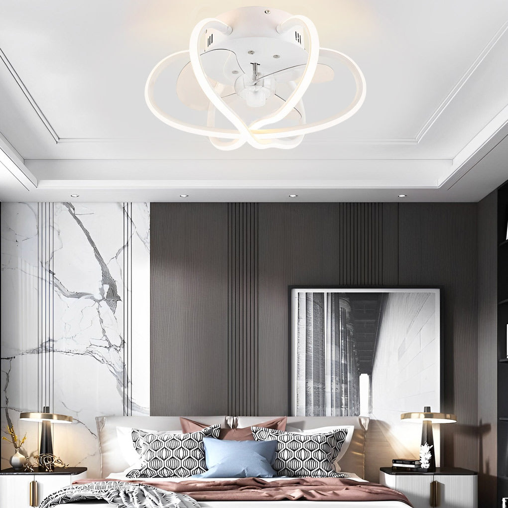 Modern Flower Cage Bladeless Ceiling Fan with Dimmable LED Light and Remote Control Fixture