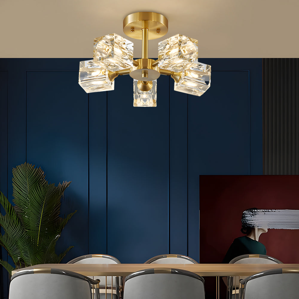 Modern Copper Crystal Ceiling Light Fixture with 180 Degree Adjustable Multi Light Shades