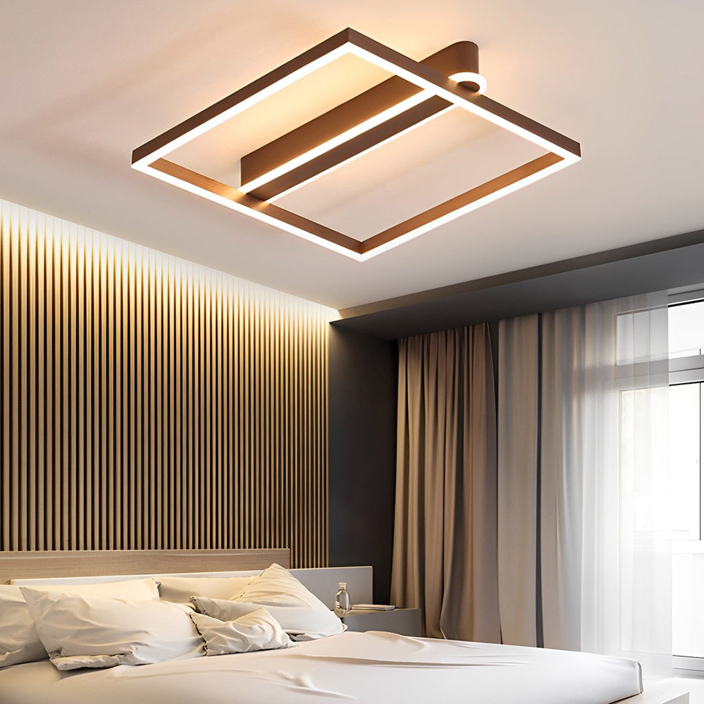 Nordic Square Double Frame LED Flush Mount Ceiling Lamp Aluminum Metal Lighting Fixture
