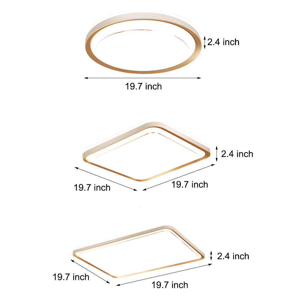 Modern Rectangular LED Flush Mount Ceiling Light Dimmable Gold Geometric Fixture for Living Room