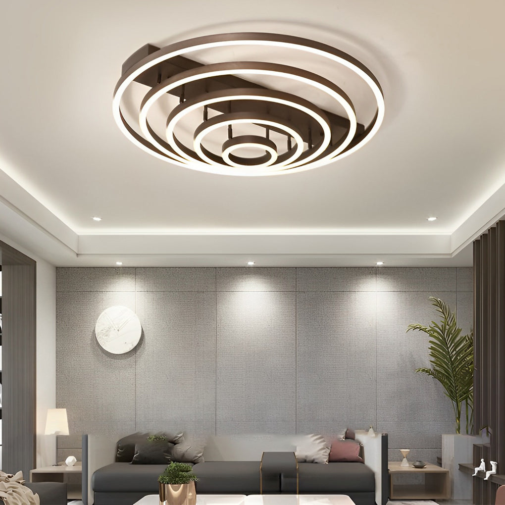 Modern Coffee Circular Tiered LED Flush Mount Ceiling Light for Living Room and Bedroom