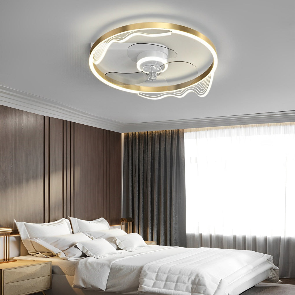 Round Bladeless Ceiling Fan with Dimmable LED Light 6 Speeds Silent Low Profile Flush Mount Fan