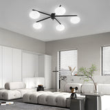 Modern White Glass Globe Semi Flush Mount Ceiling Light with Black Iron Arms