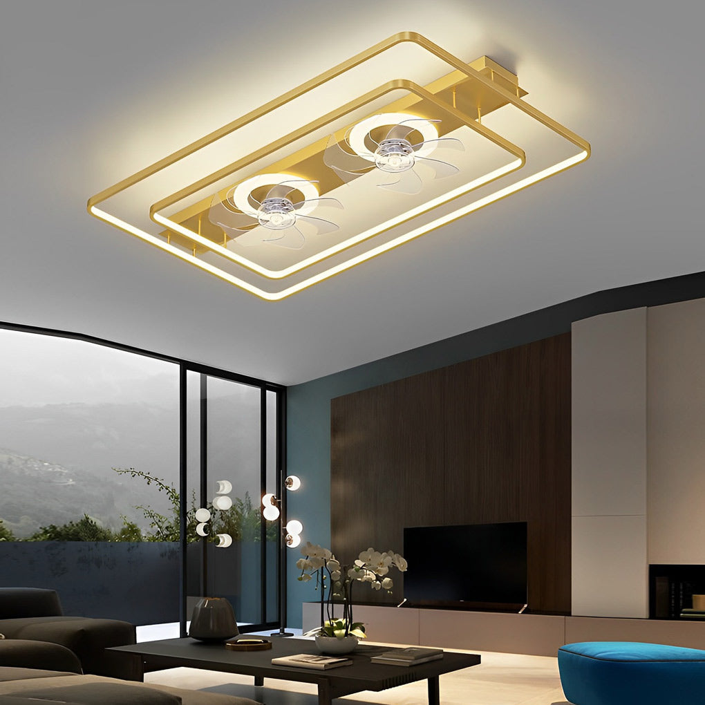 Modern Rectangular Bladeless Ceiling Fan with LED Light and Dual Internal Fans for Living Room