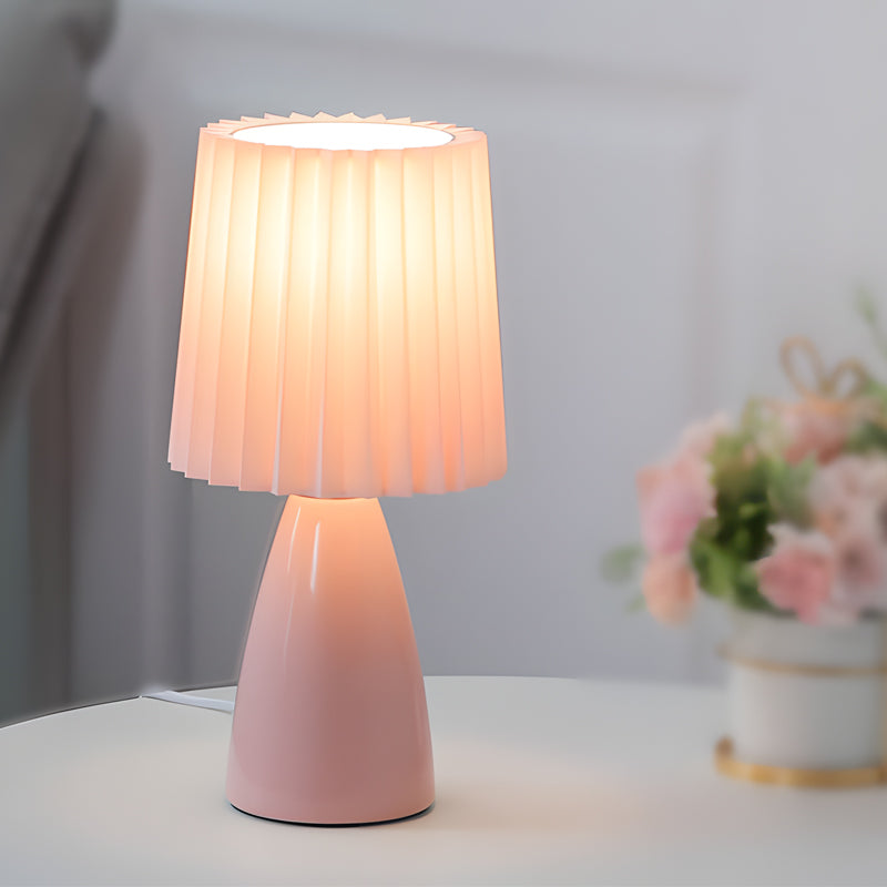 Modern 12 Inch Pleated Shade Glass Table Lamp with 3 Step Dimming and USB Power