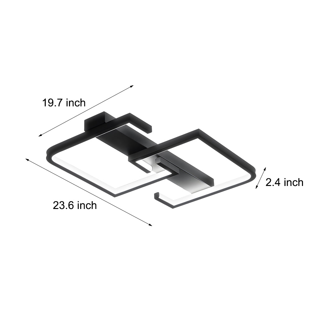 Geometric Square Frame Black LED Flush Mount Ceiling Lamp with Three Step Dimming Control