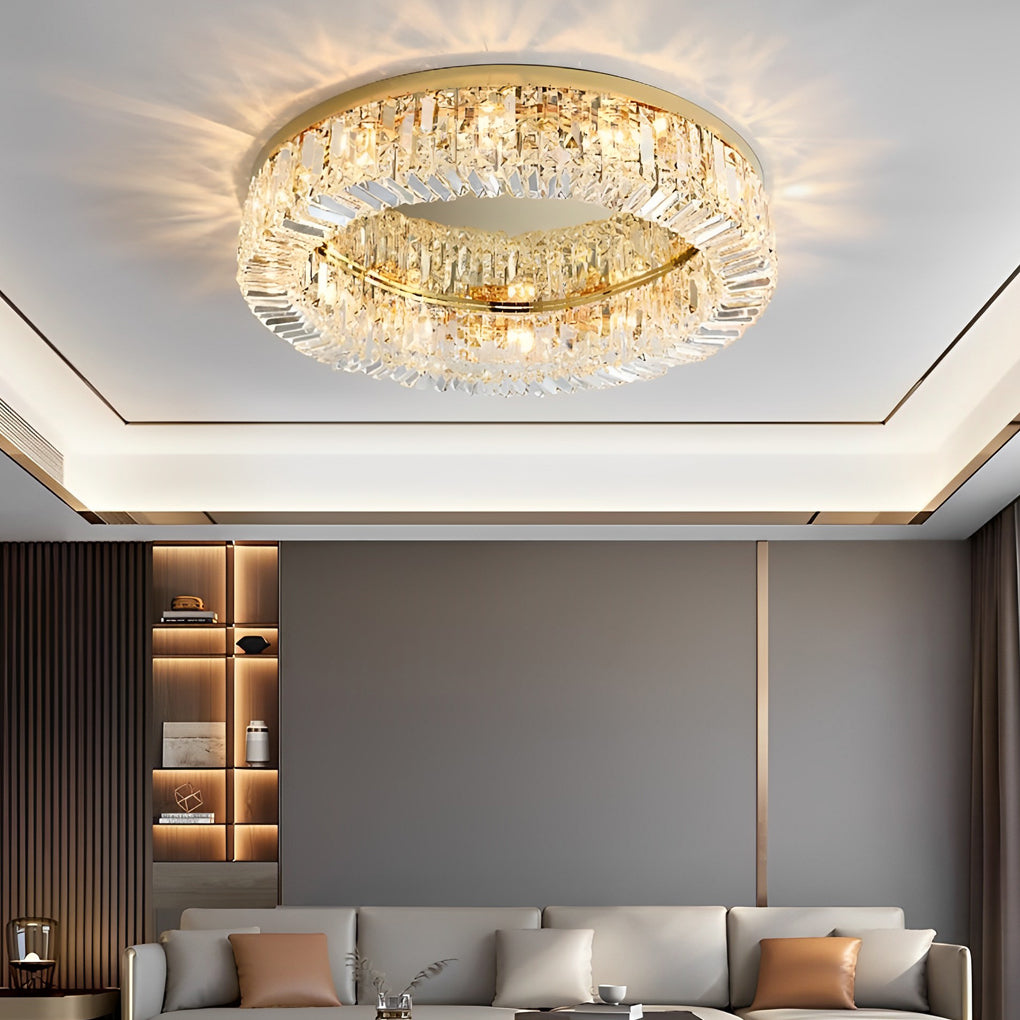 Luxury Modern Round Crystal Drum Flush Mount Ceiling Light for Bedroom and Living Room